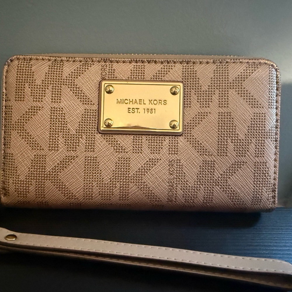 Michael Kors Tan Logo Wristlet Wallet